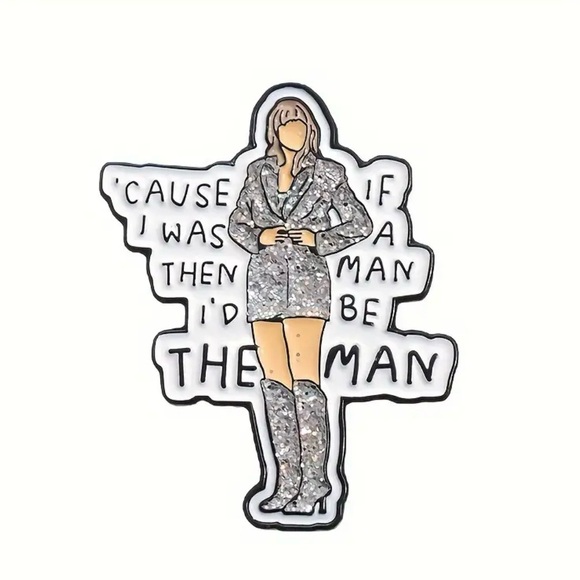 Taylor Swift Themed The Man Enamel Pin with Lyrics + Her in Eras Tour Look NEW - Picture 1 of 5